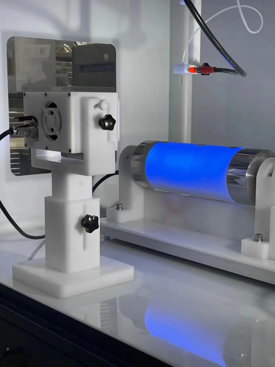 Collector heating and in-line UV curing